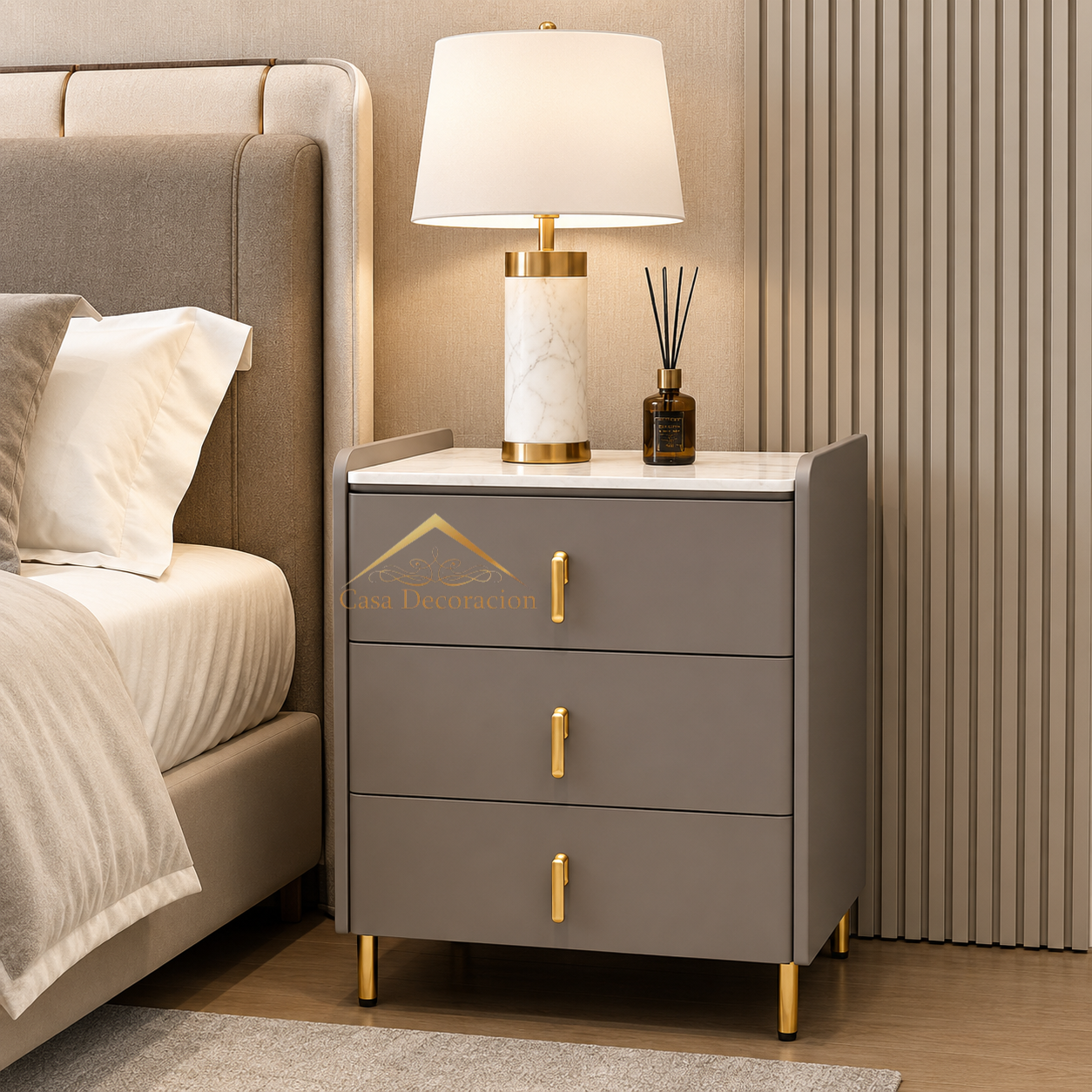 Bedside Table Marble Top 3 Drawers