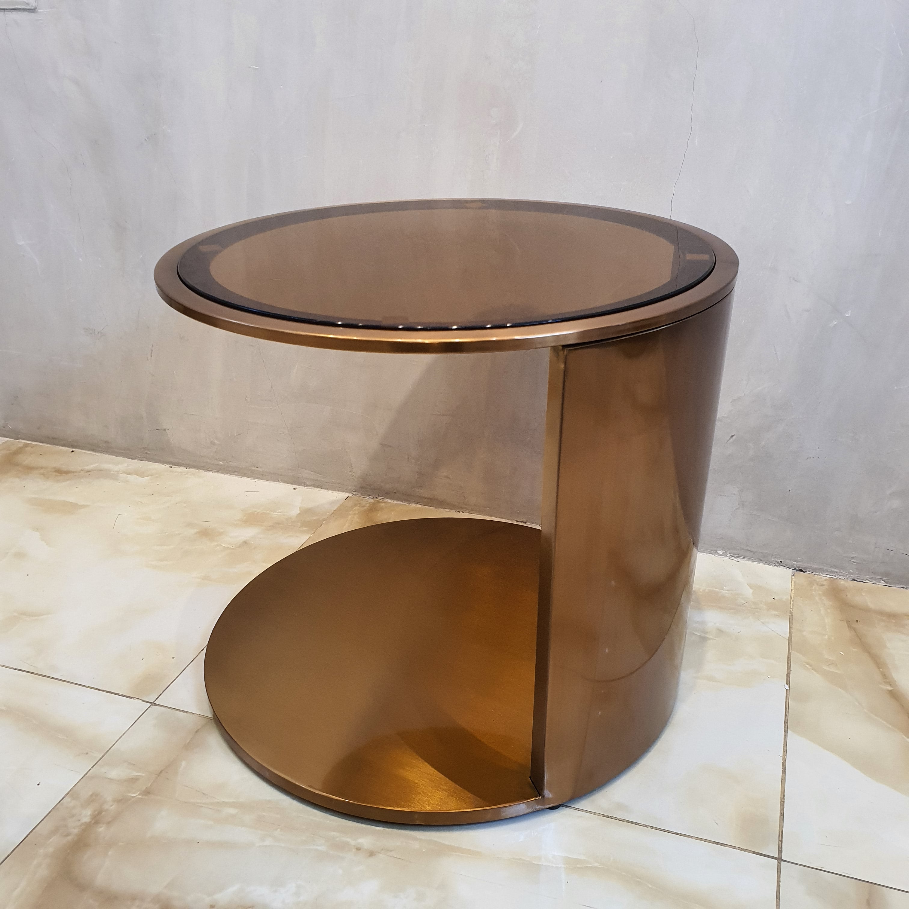 Luxe Bronze Glass Gold Center Table and Side Table