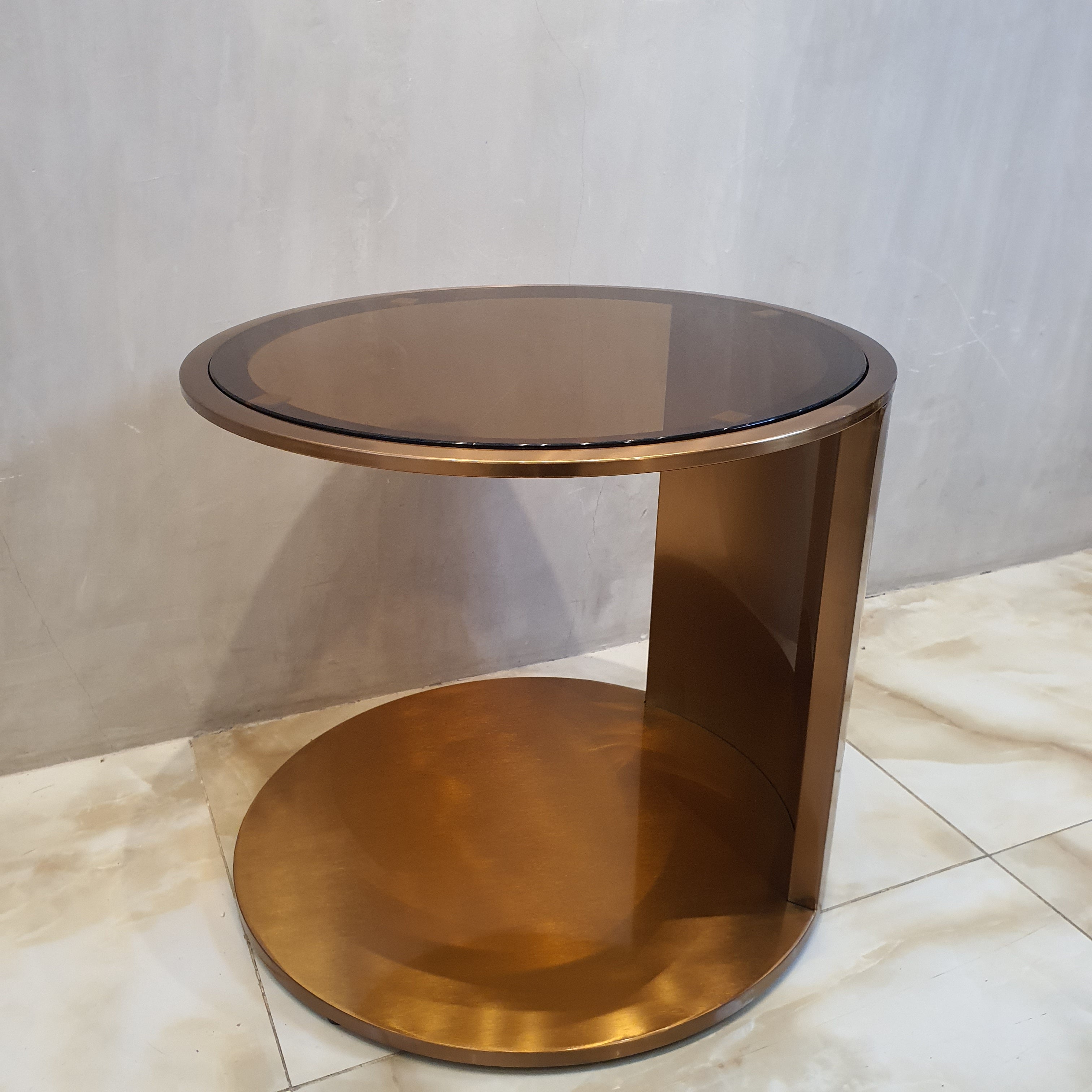 Luxe Bronze Glass Gold Side Table