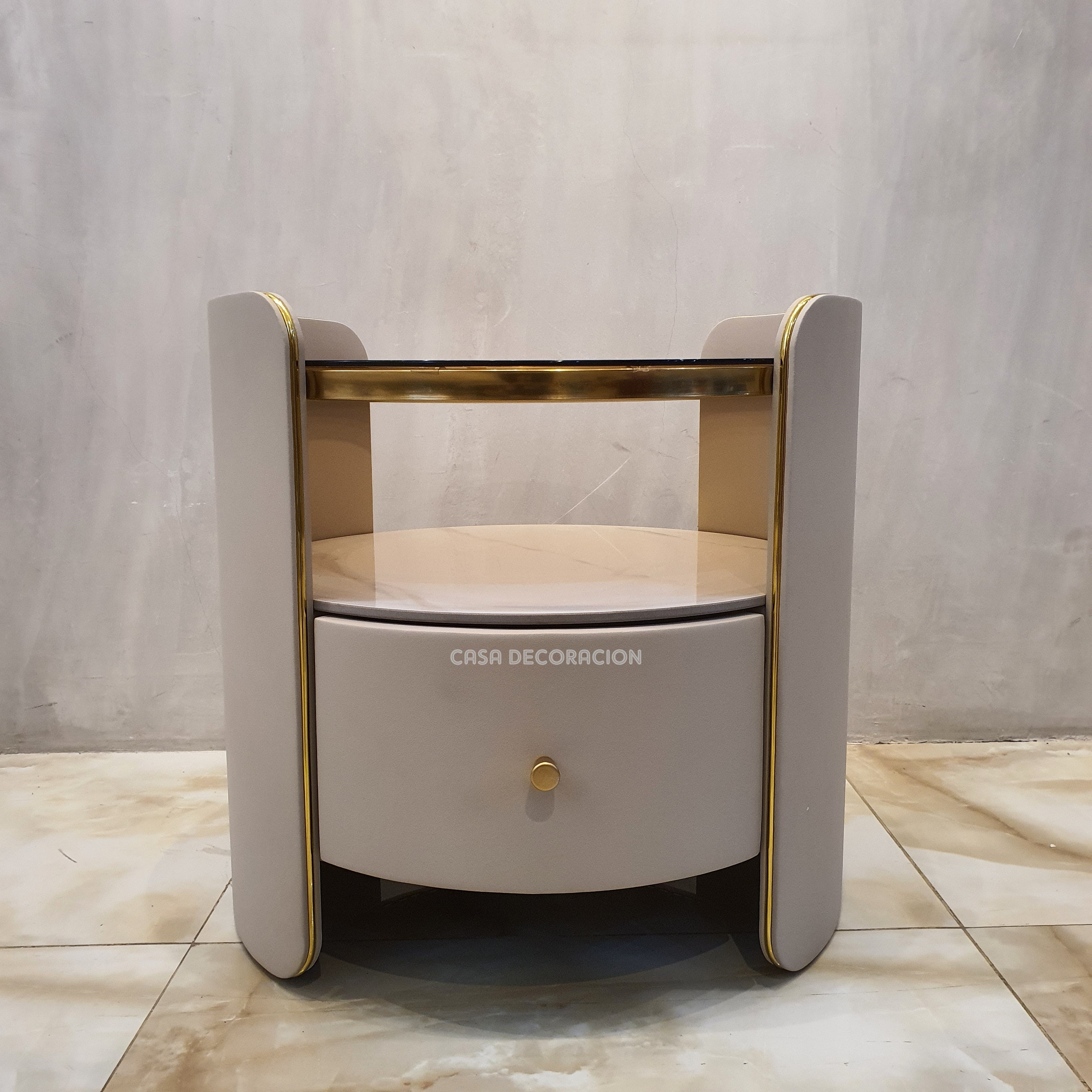 Round Nightstand Tempered Glass Top Gray