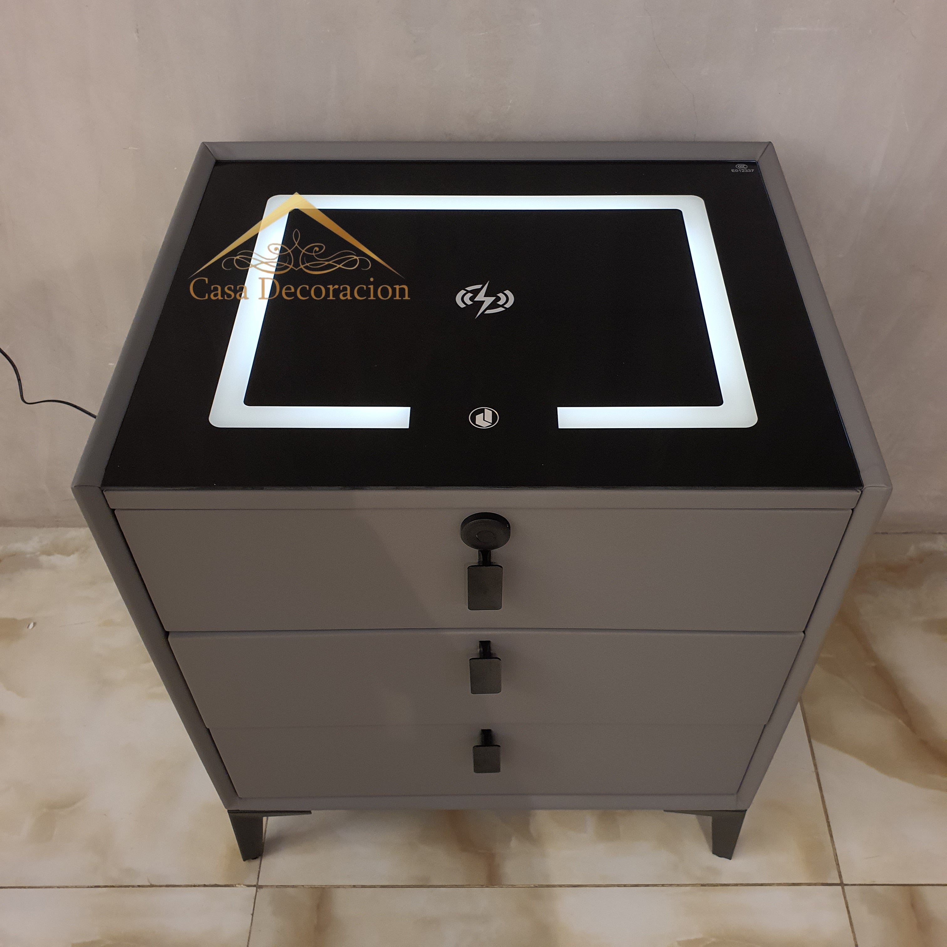 Smart Bedside Table – 3 Drawers (Black)