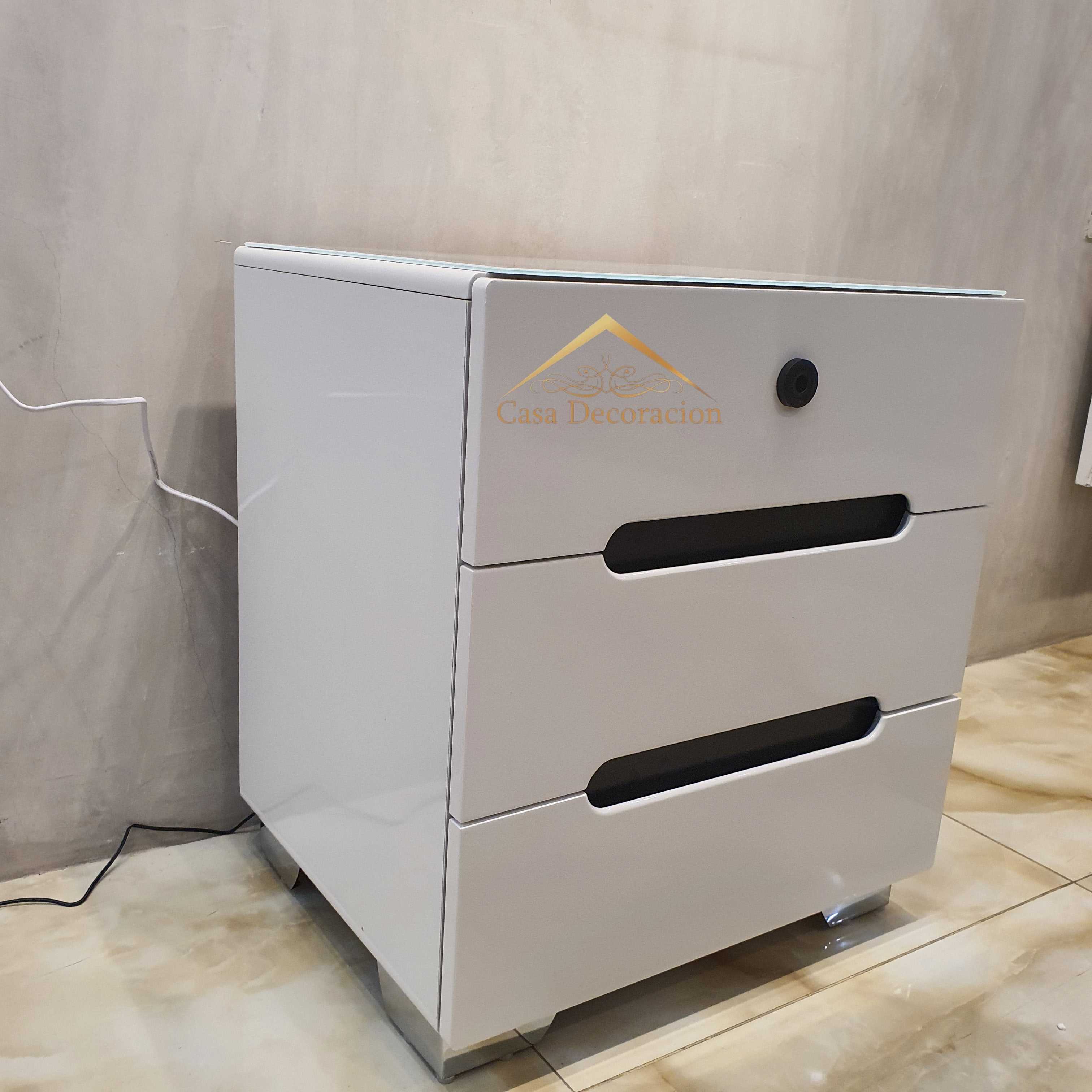 Smart Bedside Table 3 Drawers With Bluetooth Speaker and Fingerprint Lock White