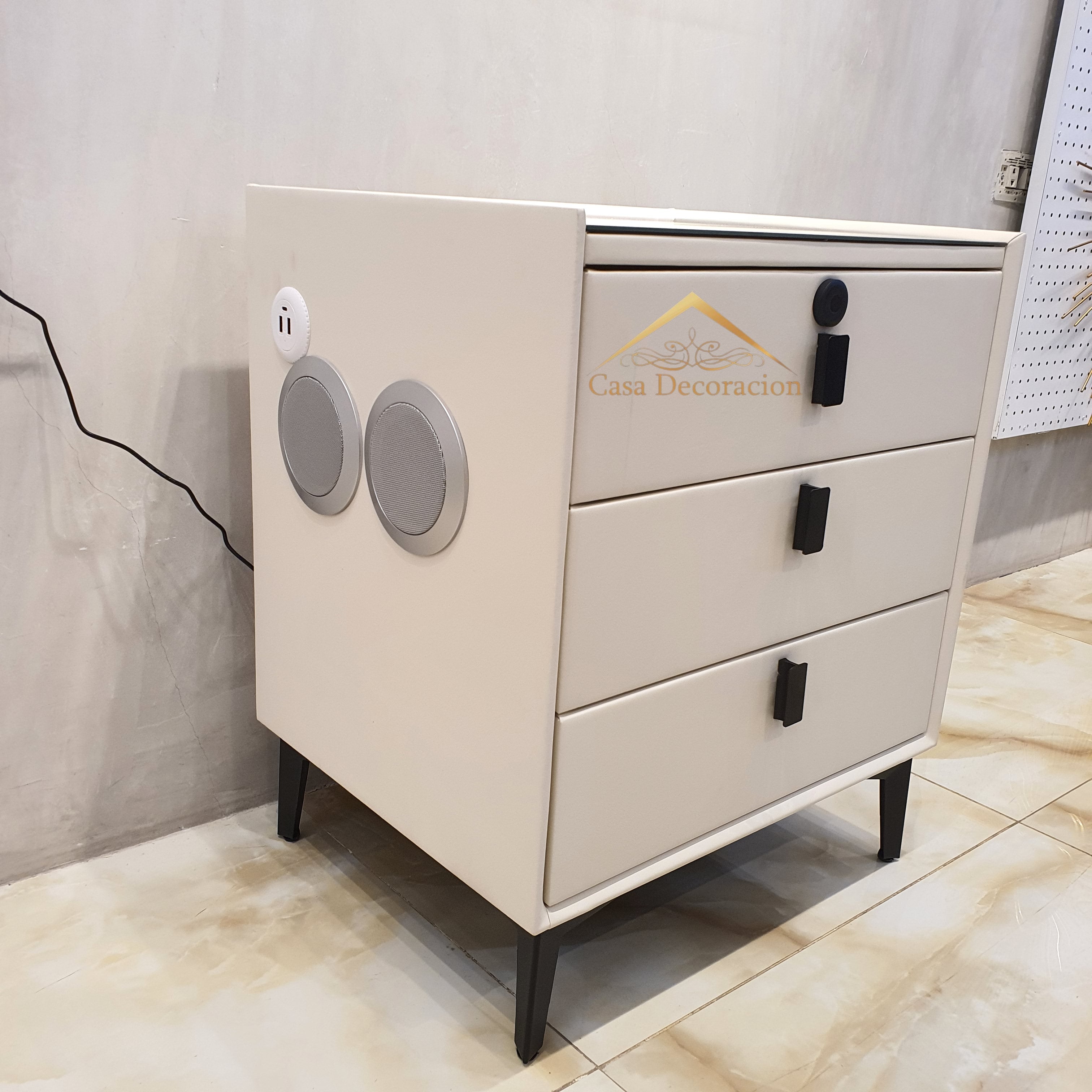 Smart Bedside Table – 3 Drawers (White)