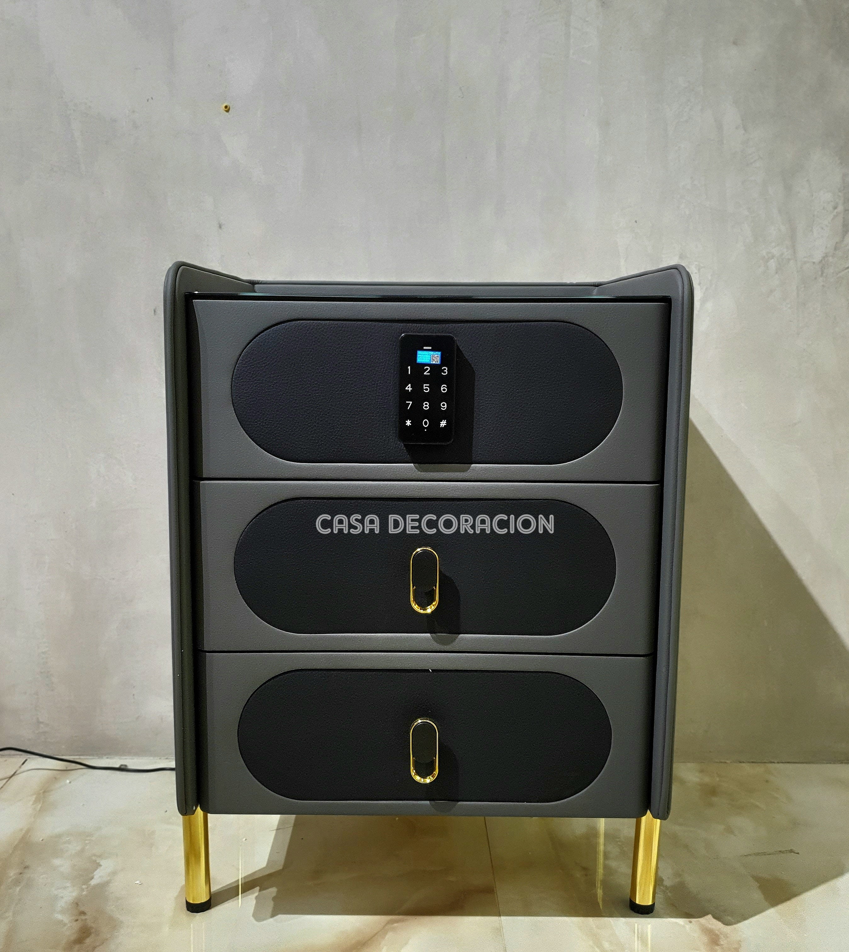 Smart Bedside Table 3 Drawers with Led Light and Wireless Charging Black