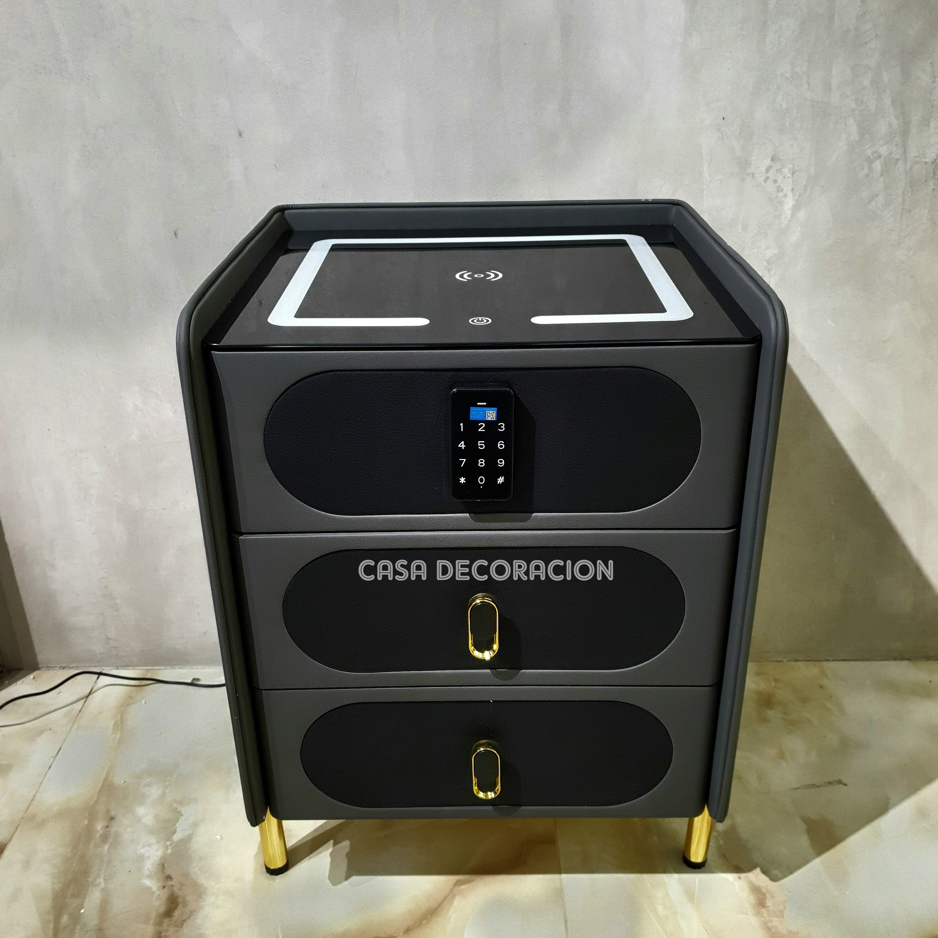 Smart Bedside Table 3 Drawers with Led Light and Wireless Charging Black