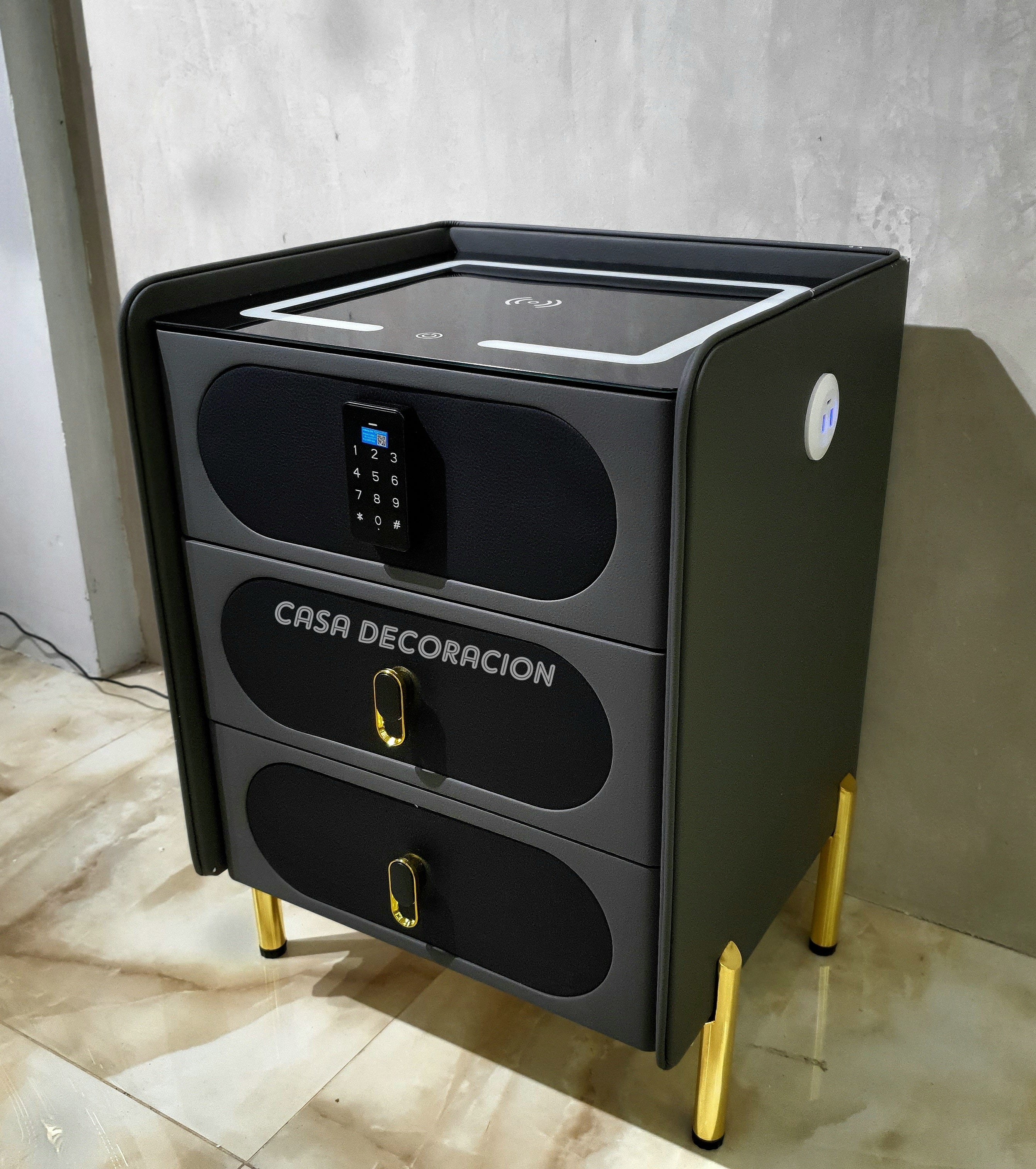 Smart Bedside Table 3 Drawers with Led Light and Wireless Charging Black