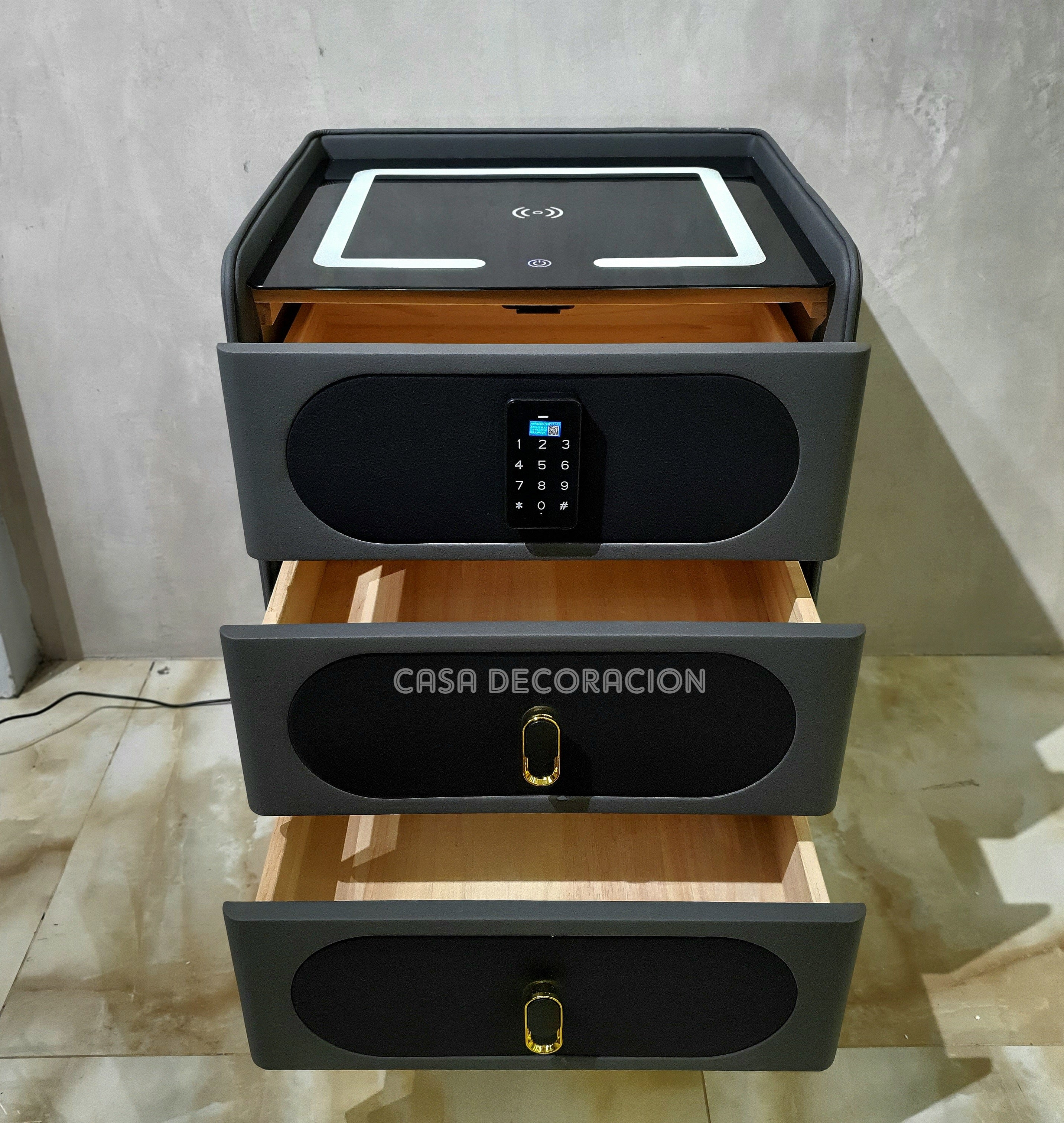 Smart Bedside Table 3 Drawers with Led Light and Wireless Charging Black