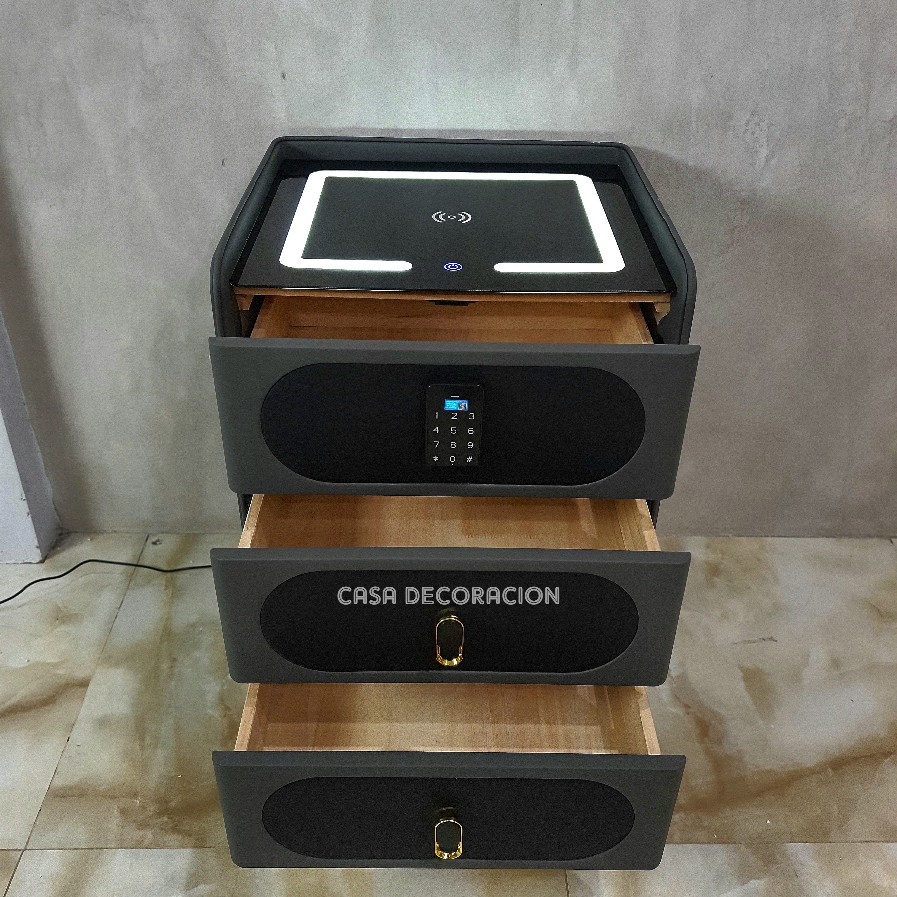 Smart Bedside Table 3 Drawers with Led Light and Wireless Charging Black