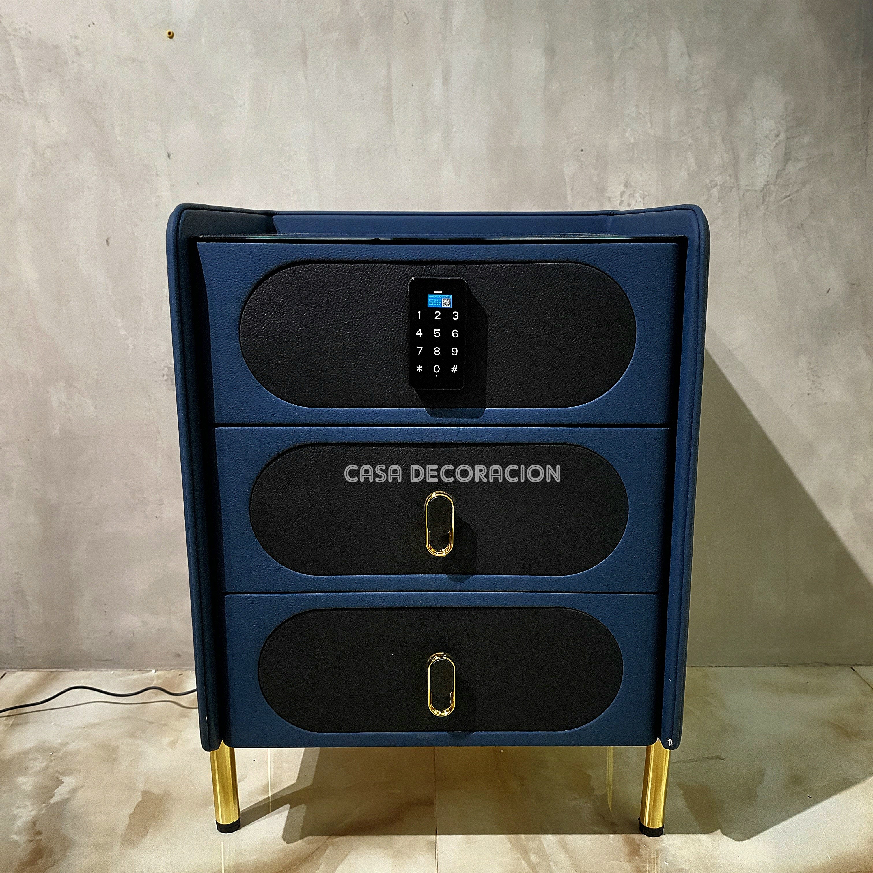 Smart Bedside Table 3 Drawers with Led Light and Wireless Charging Blue