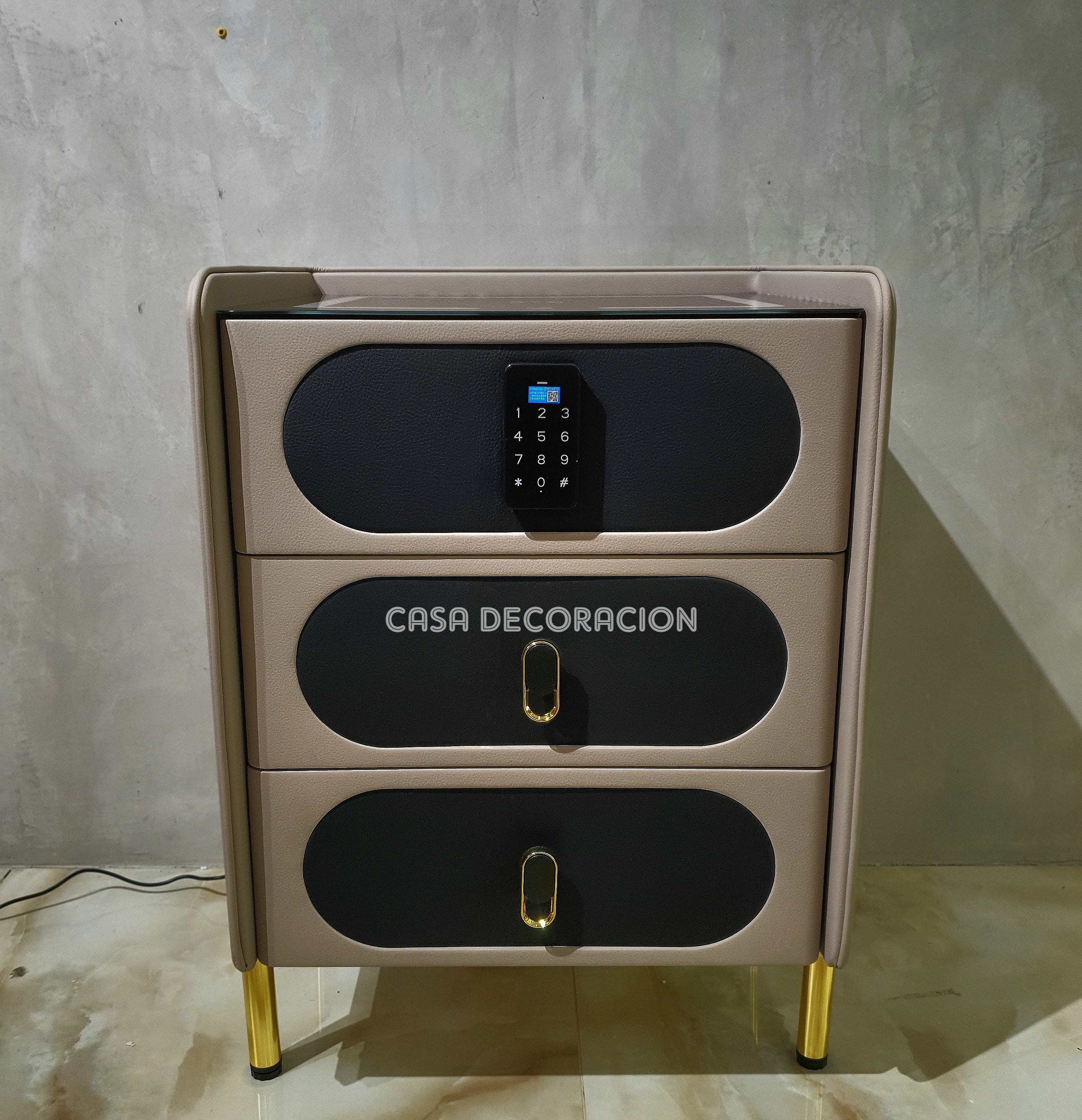 Smart Bedside Table 3 Drawers with Led Light and Wireless Charging Brown