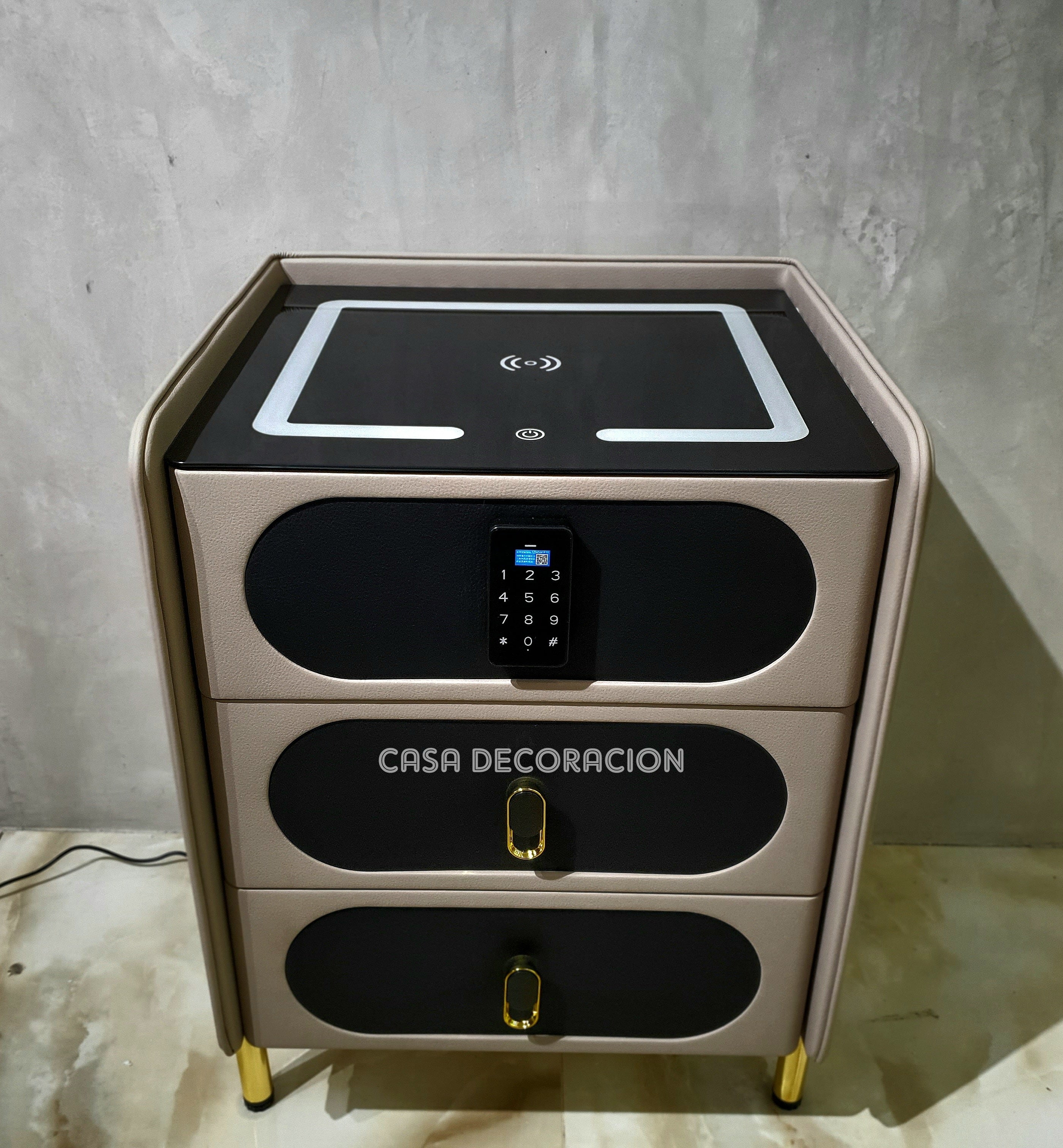 Smart Bedside Table 3 Drawers with Led Light and Wireless Charging Brown