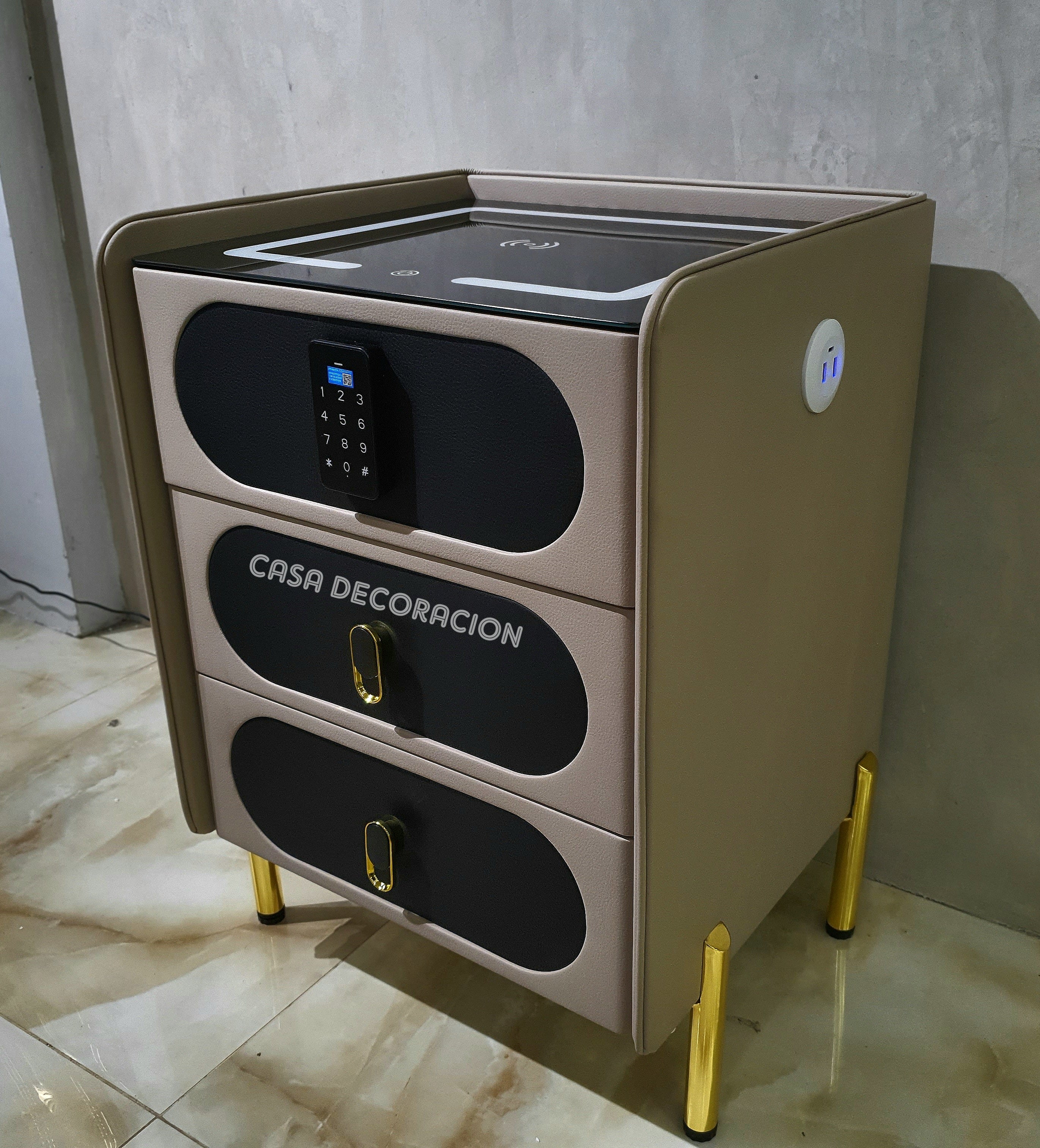 Smart Bedside Table 3 Drawers with Led Light and Wireless Charging Brown