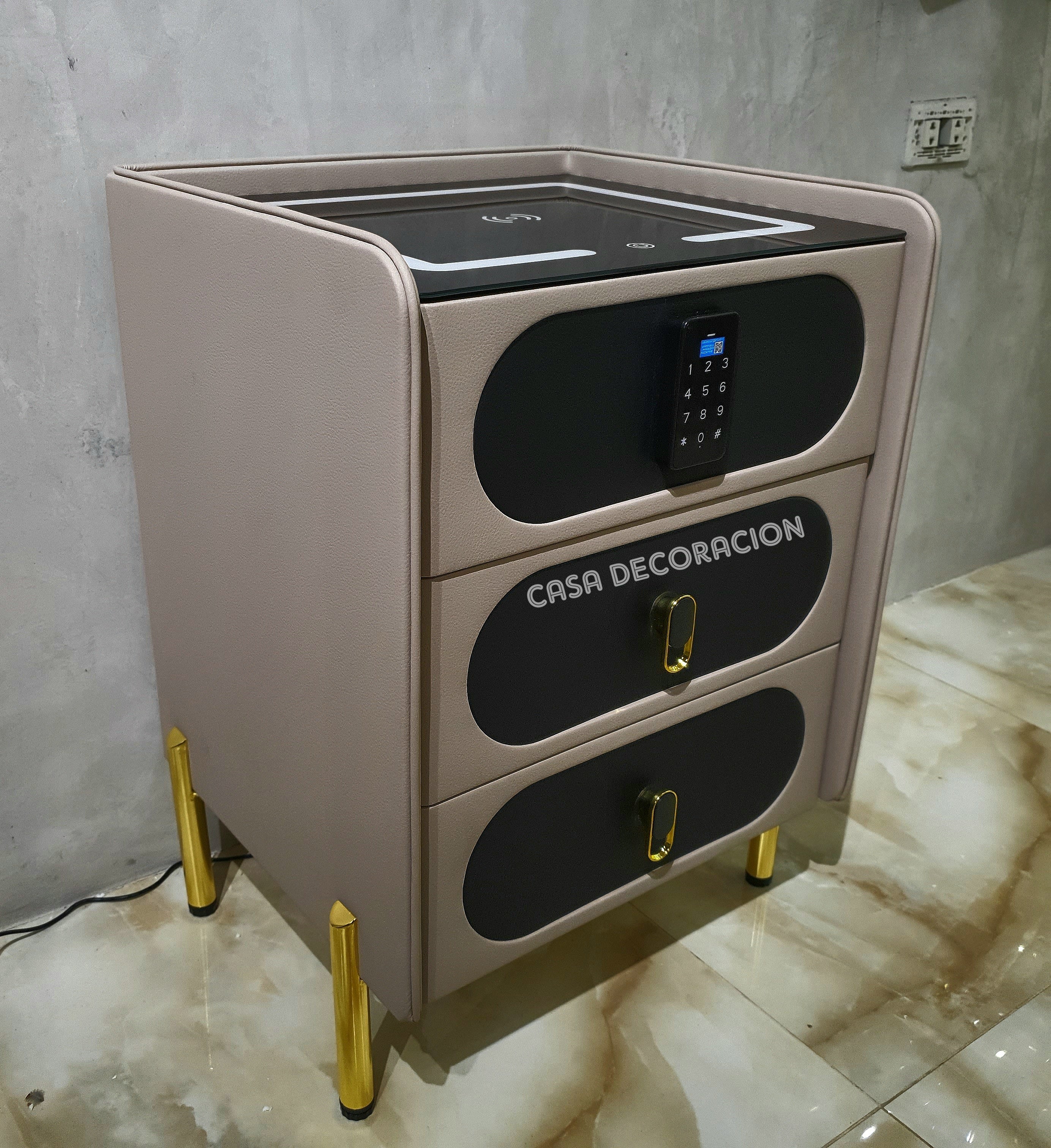 Smart Bedside Table 3 Drawers with Led Light and Wireless Charging Brown