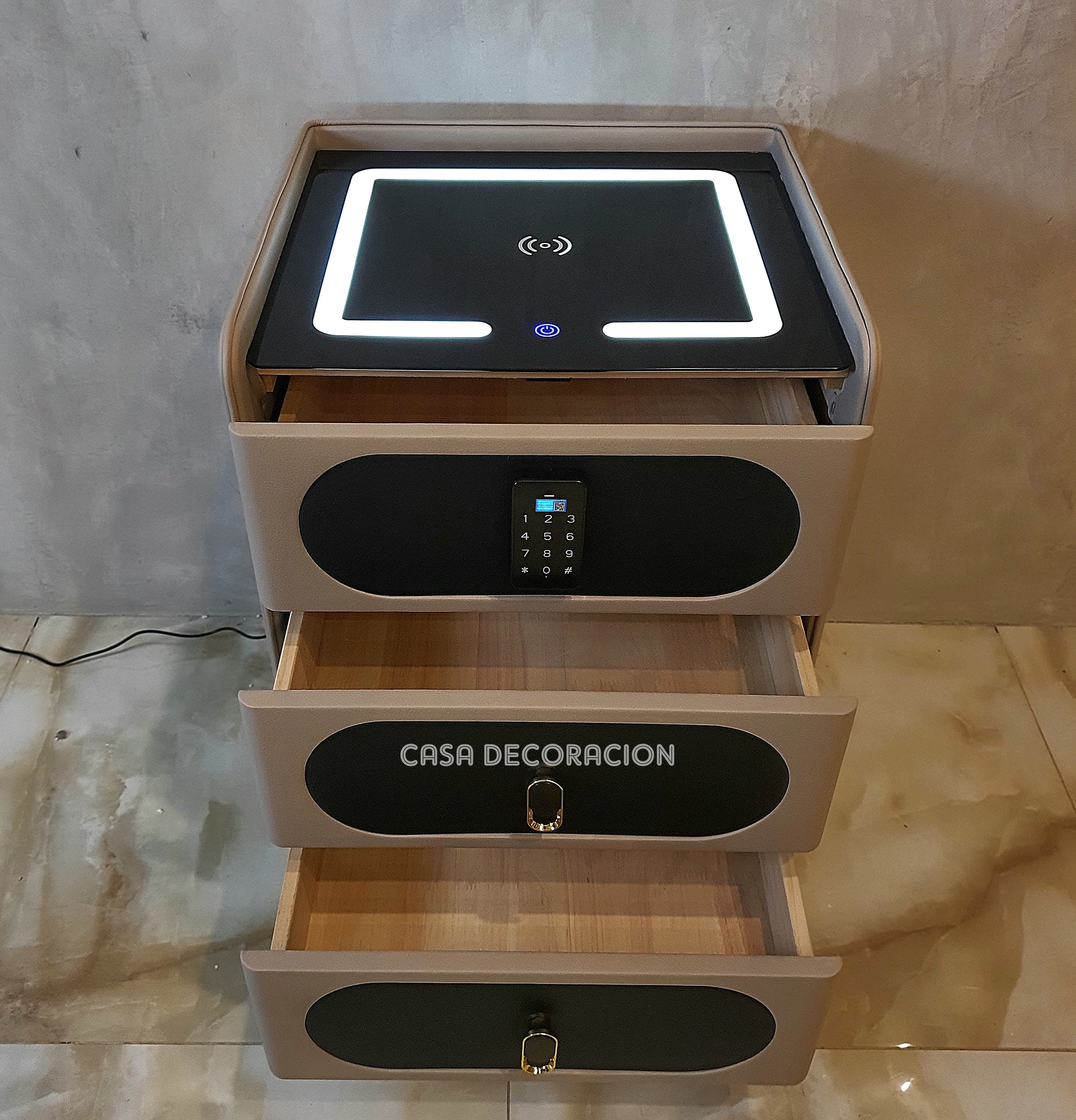 Smart Bedside Table 3 Drawers with Led Light and Wireless Charging Brown