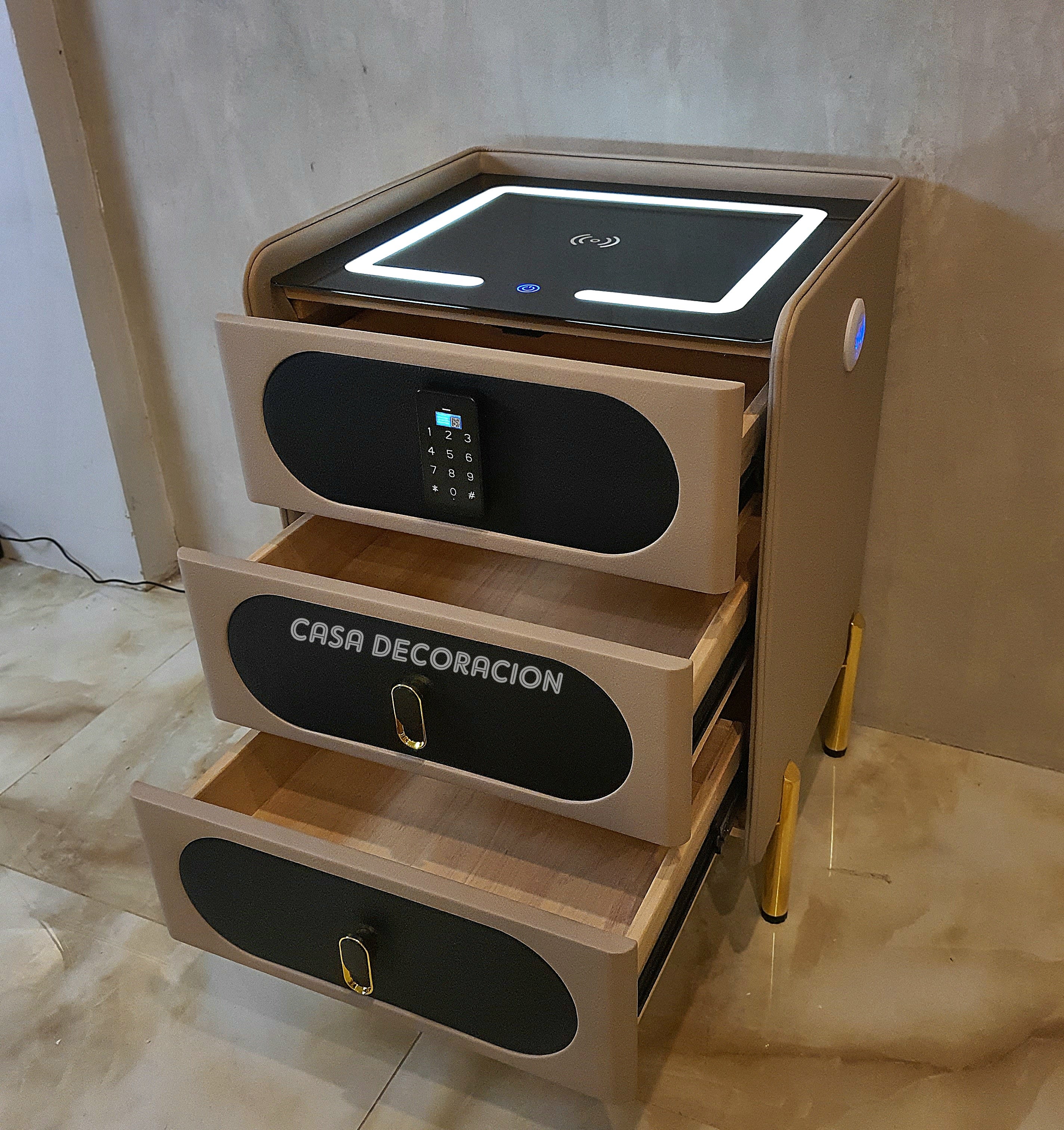 Smart Bedside Table 3 Drawers with Led Light and Wireless Charging Brown