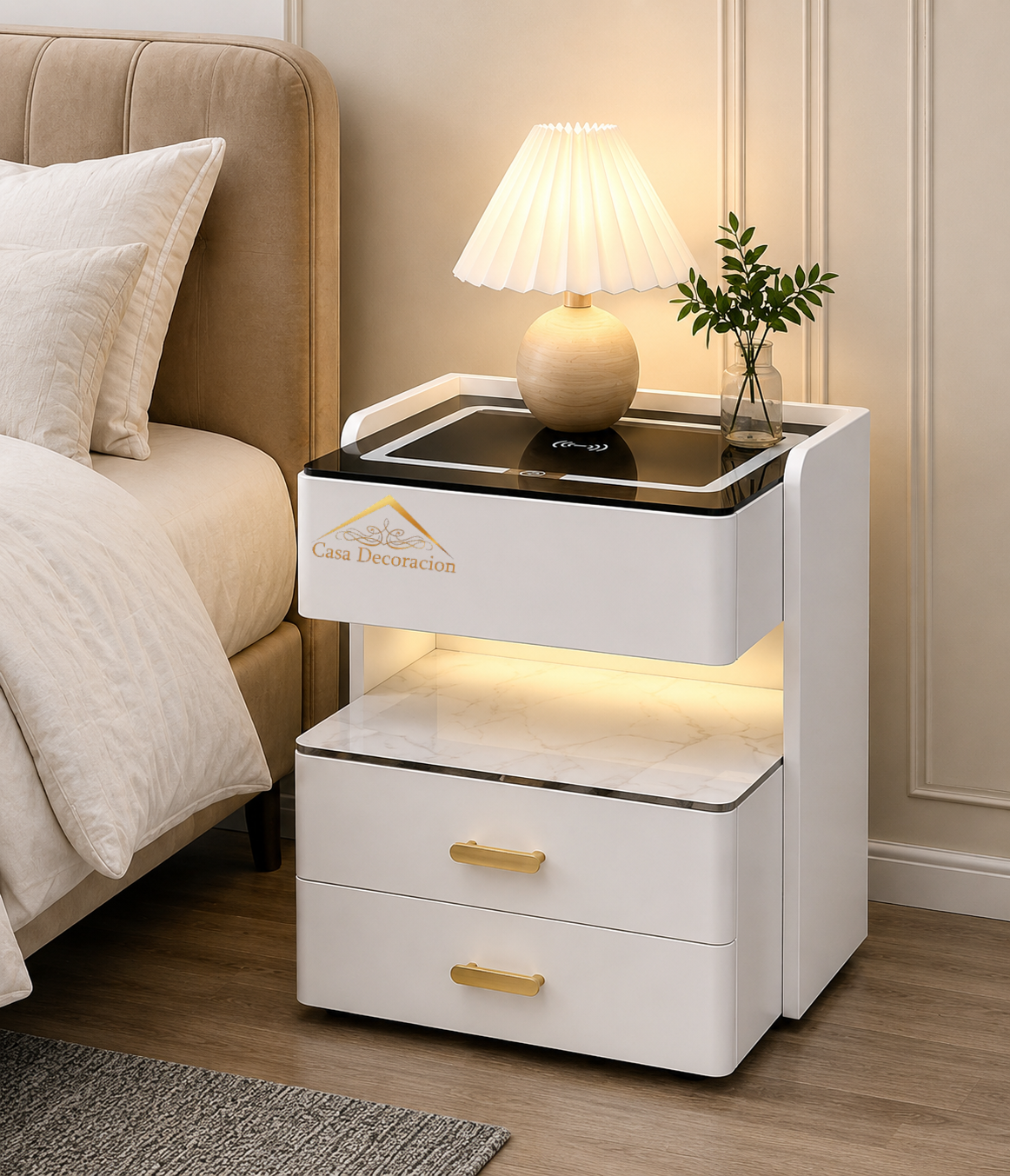 Smart Bedside Table with Open Storage and 2 Drawers