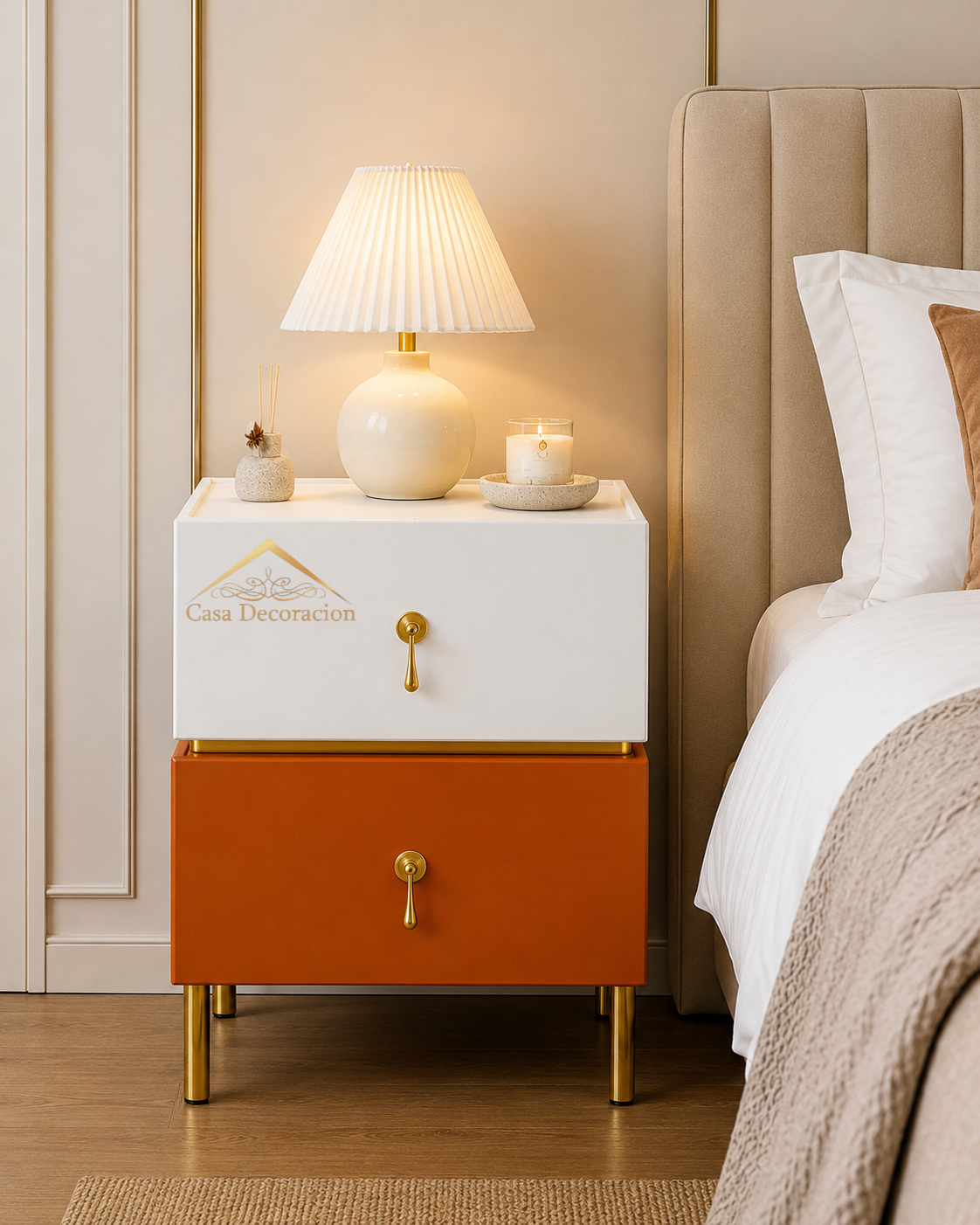 Two Toned Bedside Drawer (Beige+Orange)