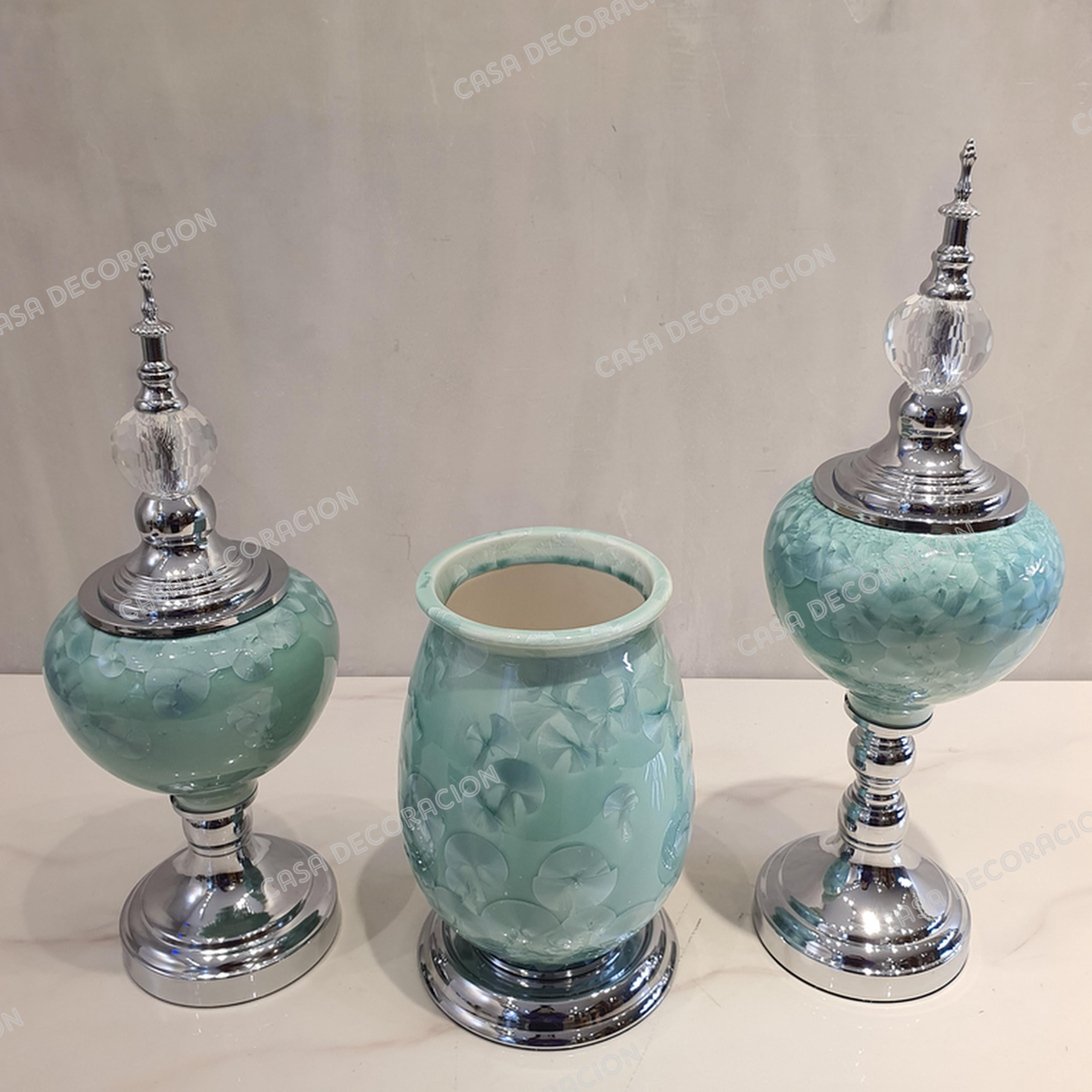 Elegant Ceramic  Silver Green  Vase - Set of 3