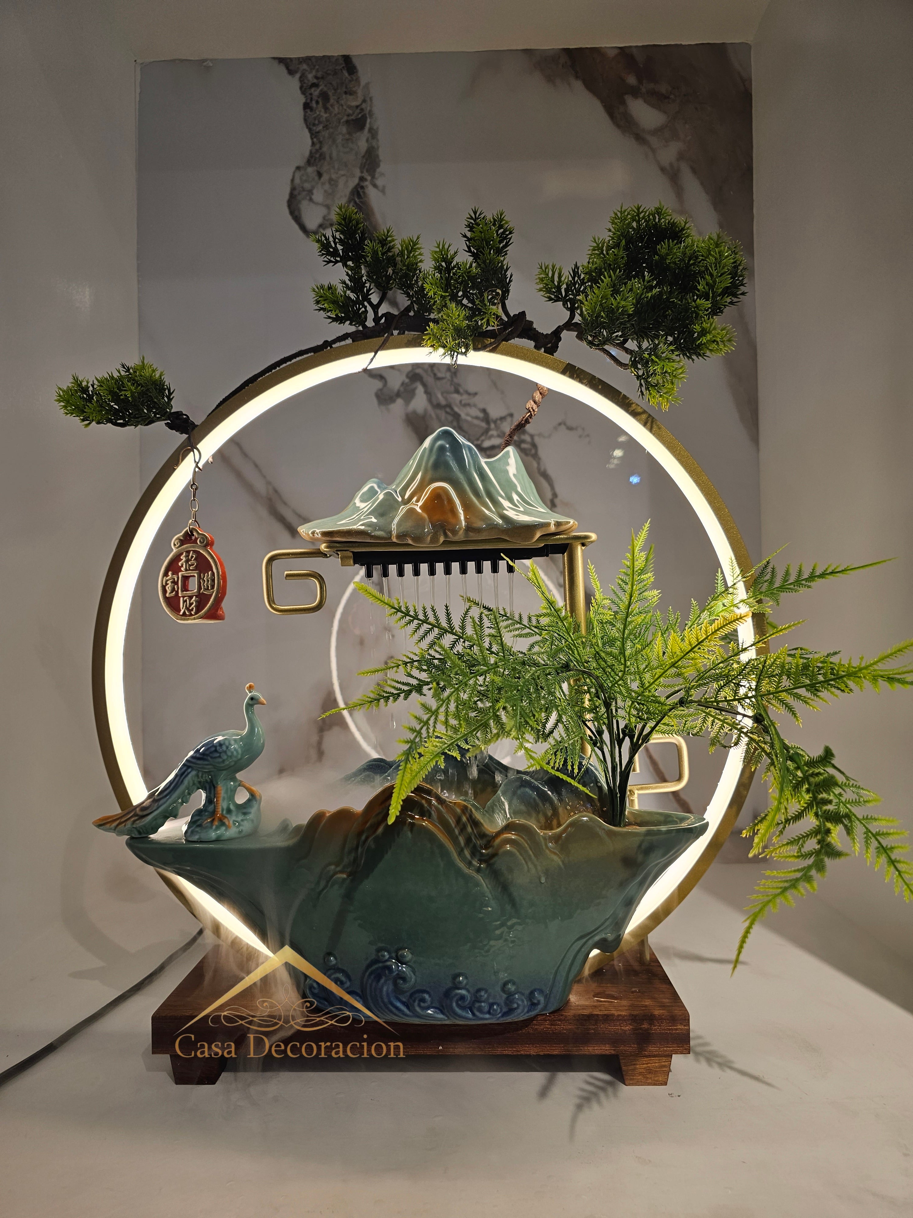 Peacock Tabletop Water Fountain With LED Light
