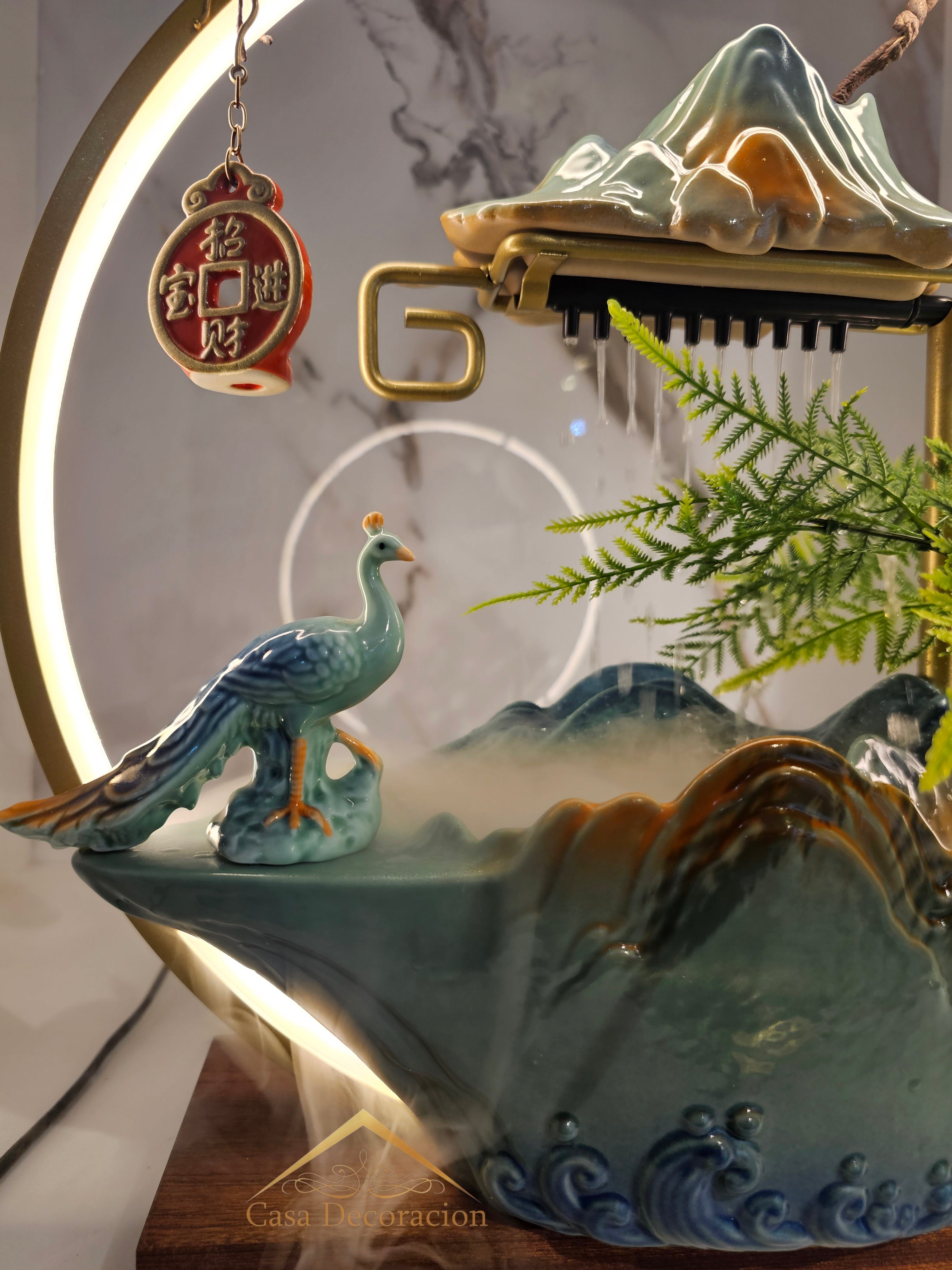 Peacock Tabletop Water Fountain With LED Light