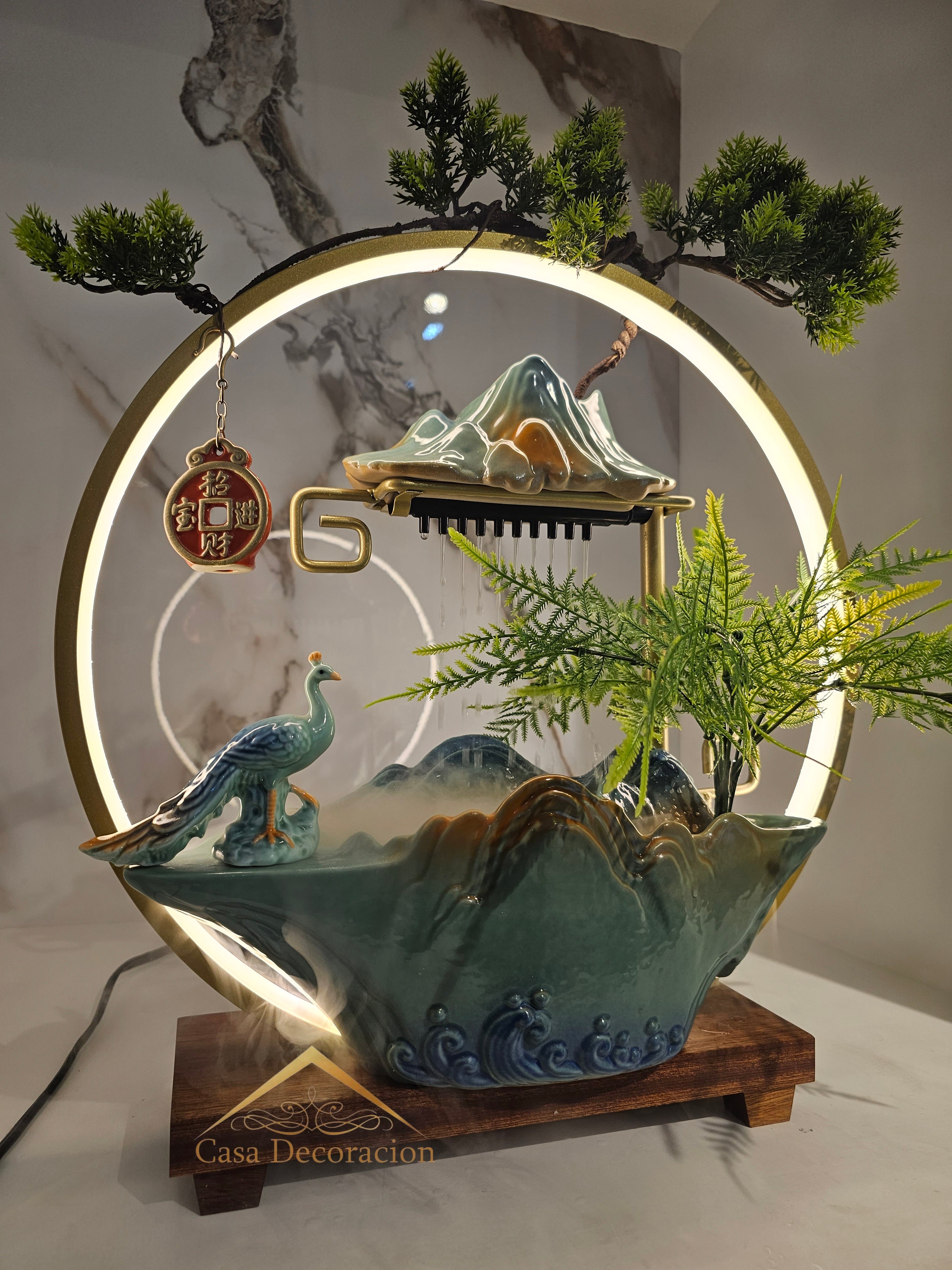 Peacock Tabletop Water Fountain With LED Light