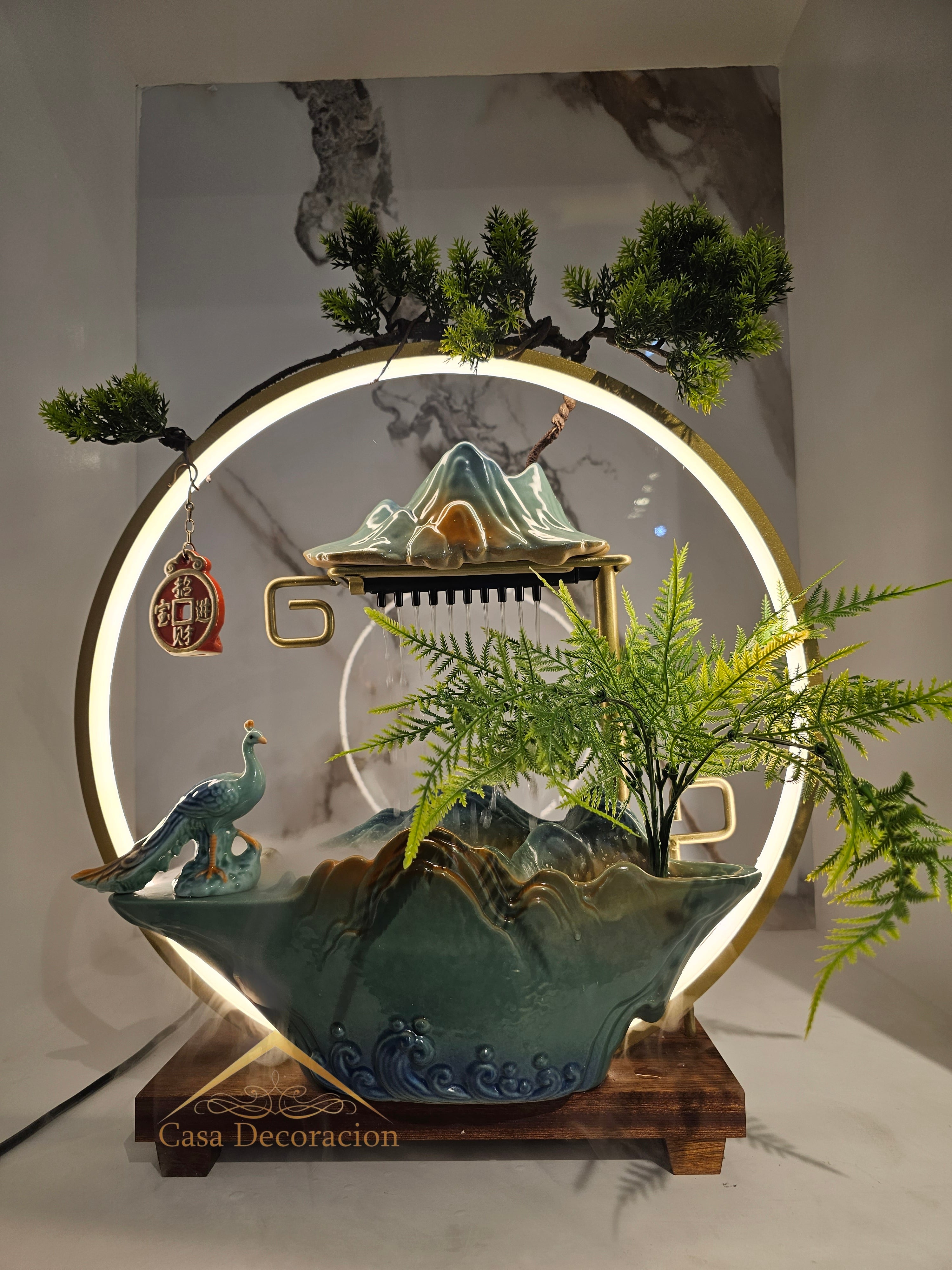 Peacock Tabletop Water Fountain With LED Light