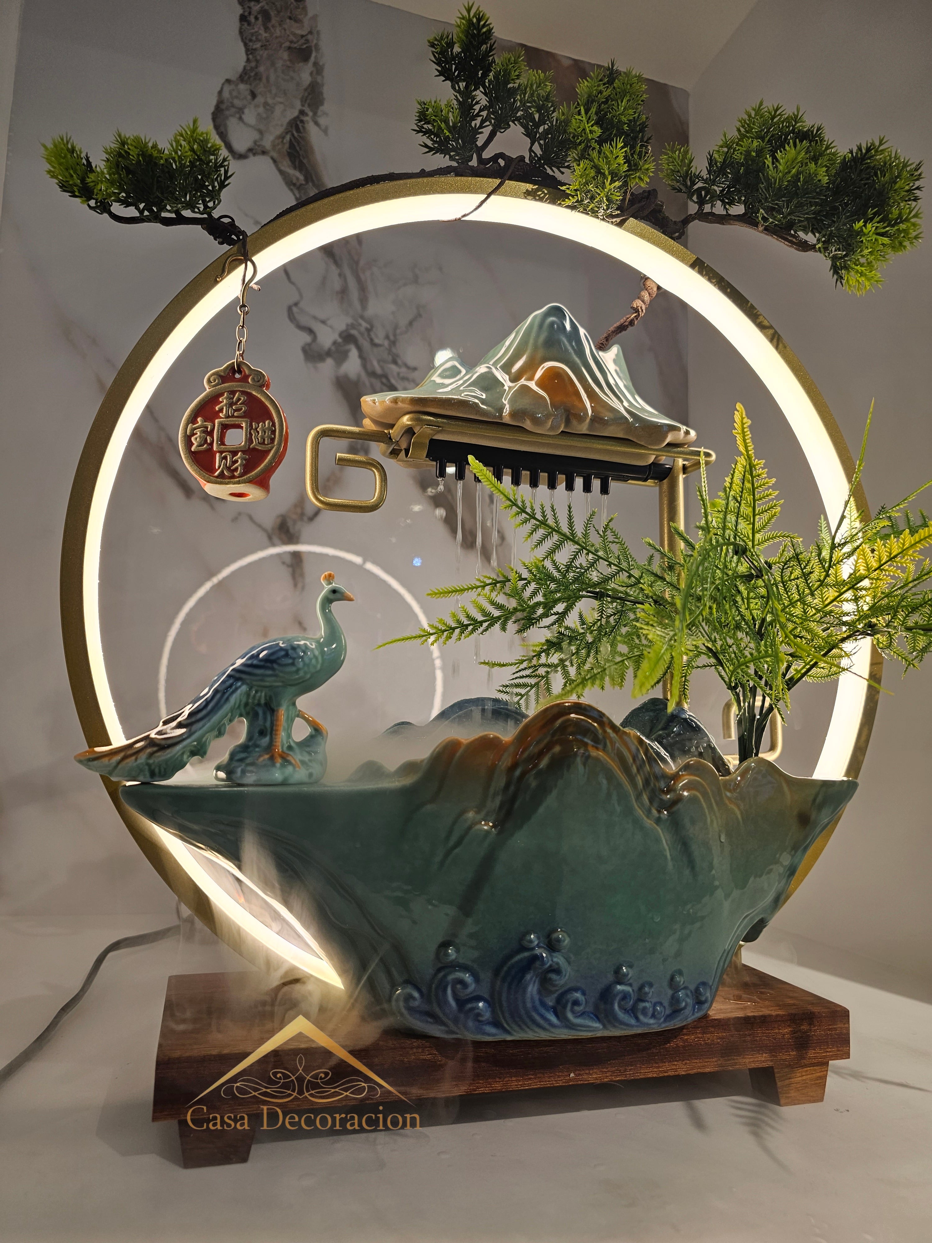 Peacock Tabletop Water Fountain With LED Light
