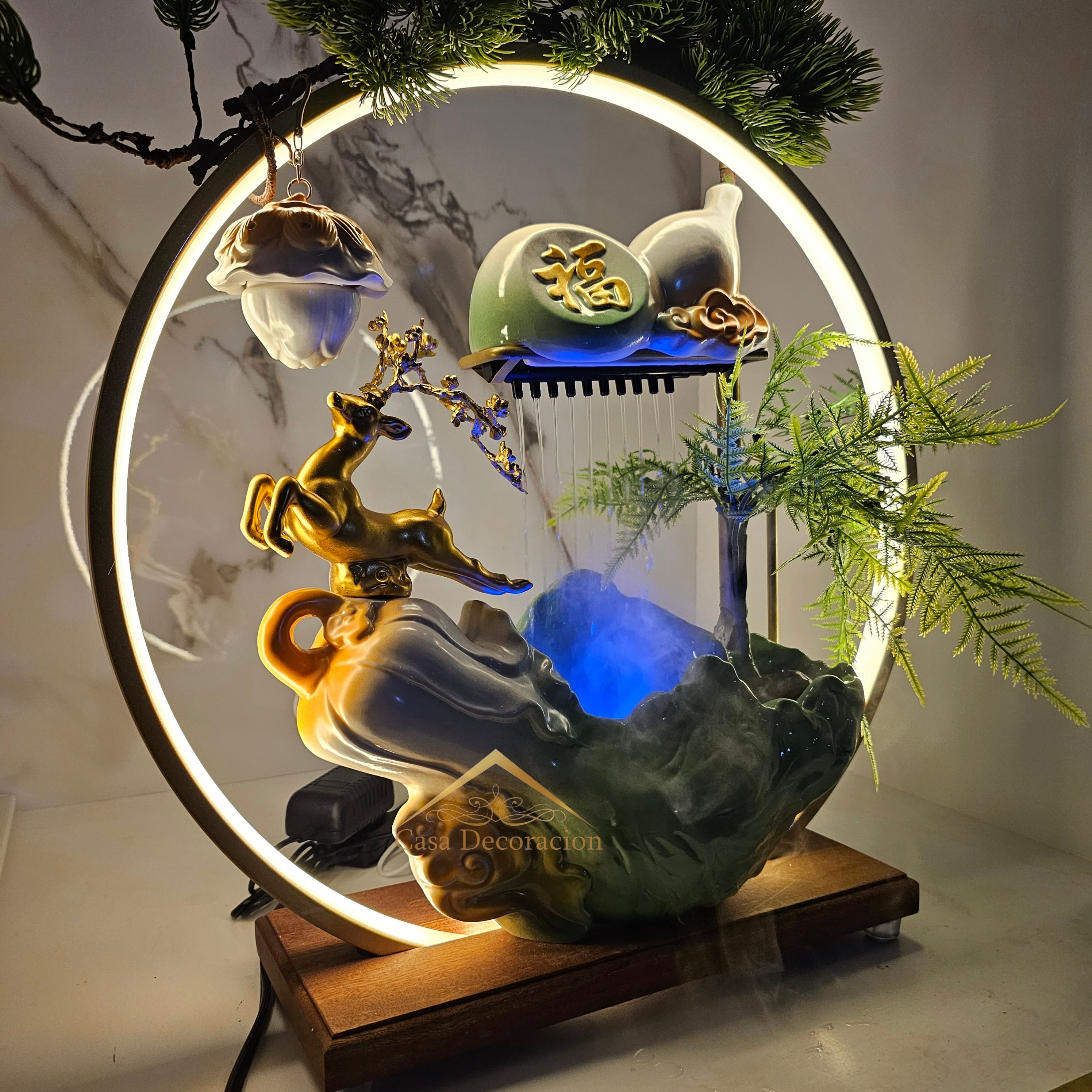 Peacock Tabletop Water Fountain With LED Light